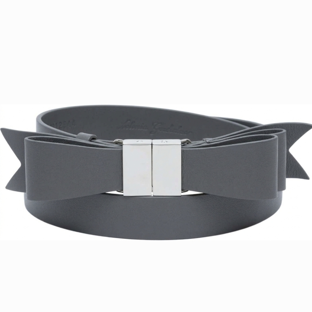 Balenciaga Gray Adjustable Leather Multi Bow Waist Belt Size 85 CM Silver Buckle